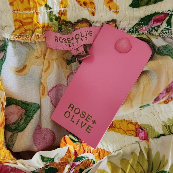 Rose + Olive Yellow Tropical Print Wide-Leg Pants NWT Size Medium - Picture 8 of 10